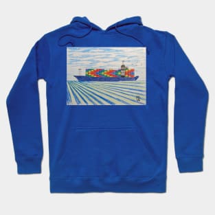 Container ship with cargo going across the ocean Hoodie